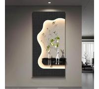 Decorazione Parete Moderna in Arenaria con LED, Scaffale e Vaso per Fiori