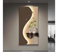 Decorazione Parete Moderna in Arenaria con LED, Scaffale e Vaso per Fiori