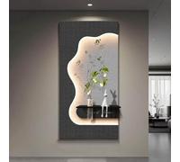 Decorazione Parete Moderna in Arenaria con LED, Scaffale e Vaso per Fiori