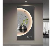 Decorazione Parete Moderna in Arenaria con LED, Scaffale e Vaso per Fiori