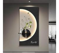 Decorazione Parete Moderna in Arenaria con LED, Scaffale e Vaso per Fiori