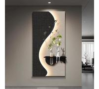 Decorazione Parete Moderna in Arenaria con LED, Scaffale e Vaso per Fiori