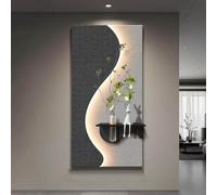 Decorazione Parete Moderna in Arenaria con LED, Scaffale e Vaso per Fiori
