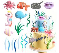 Decorazioni Torta Tema Mare,16 Pezzi Animali Marini 3D, Decorazione per Torta del Mondo Sottomarino,Topper Torta con Pesciolini e Polpo per Feste a Tema Oceano e Spiaggia