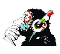 Decords Banksy Pensamiento Mono Pegatina Arte Vinilo Calle DJ Baksy Pared calcomanía Auriculares chimpancé música Thinker Graffiti Mural Boy Pegatinas Inteligentes