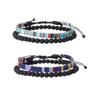 DecorDwell 4 pulseras de surfistas, pulseras de perlas hechas a mano, tela bohemia, hippie verano playa joyas, Eine Grösse, Poliéster, Apatita