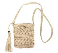 DecorDwell Bolso de Bandolera Paja, Bolso Mimbre Pequeño, Bolso Verano Paja Bohemio, Bolsos Tejidos Crochet, con Cremallera y Borla, para Vacaciones, Fiesta, Citas (Beige)