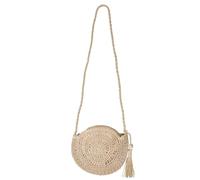 DecorDwell Bolso de Bandolera Paja, Bolso Mimbre Pequeño, Bolso Verano Paja Bohemio, Bolsos Tejidos Crochet, con Cremallera y Borla, para Vacaciones, Fiesta, Citas (Círculo-Blanco)