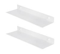 DecorDwell Estante de Pared Flotante Blanco, Set de 2 Estanteria Pared 40 cm Metálico, Estante para Ducha Sin Taladrar, Estantería Flotante para Libros, Especias, DVD, Baño, Cocina y Salón