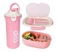 DecorDwell Fiambrera, 850ml Bento Box con Taza Agua 480ml, 3 Compartimentos y Cubiertos, Lunch Box Caja Bento a Prueba de Fugas para Microondas y Lavavajillas, Rosa