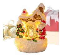 Decorhome Pueblo de Navidad iluminado, casa de resina en miniatura, centro de mesa, adorno de Navidad con pilas, figura de árbol de Navidad de Papá Noel