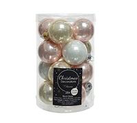 Decoris Bolas de Navidad de cristal, 35 mm x 16 unidades, color rosa claro, rosa pálido, blanco invierno