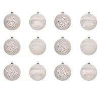 Decoris Bolas de Navidad (plástico, 8 cm x 12 unidades), diseño de copos de nieve, color blanco