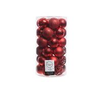 Decoris Bolas de Navidad Rojo 37 uds, Tubo con Bolas Decorativas para Árbol Ø6 cm, Varios Modelos y Texturas