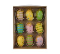 Decoris Colgantes de Pascua de madera de 3 cm, juego de 9 unidades, figuras de madera, decoración de Pascua para colgar, colgante de madera para el arbusto de Pascua, decoración colgante