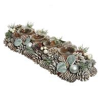 Decoris Corona de Adviento alargada con portavelas de cristal (45 cm), color verde y blanco