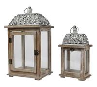 Decoris Farolillos con asa, 23 x 41 cm / 16 x 29 cm, madera, cristal y metal, juego de 2 unidades, para colgar o colocar de pie, farolillos de madera, farolillos decorativos, farolillos de velas,
