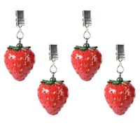 Decoris Juego de 4 pesos para mantel de fresa, 16 x 5 x 4 cm, de cerámica, para exteriores, con pinzas de metal, pesos para ponderar con clip, color rojo y verde