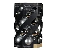 Decoris Juego de adornos de Navidad plateados, 30 bolas inastillables en acabados mixtos, 3 tamaños, decoraciones de plástico duraderas y ecológicas para árbol de Navidad