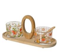 Decoris Juego de cuencos para servir con bandeja de servir de cristal de 23 x 9 cm, con diseño de melocotón, cuencos de cristal para aperitivos, salsas, mermelada, bandeja para servir con cuencos para