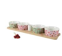 Decoris Juego de tapas multicolor de porcelana y bambú, 40 cm de largo, 10 cm de ancho, 5,5 cm de alto