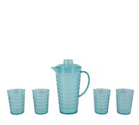 Decoris Juego de 5 vasos con jarra de plástico – transparente azul