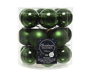 Decoris Lote de 18 bolas de Navidad, de vidrio, 4 cm cada una, pequeñas, verde pino