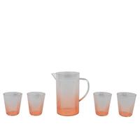 Decoris Vasos con jarra de plástico - Juego de 5 vasos y jarras - Juego de vasos con jarra - Vasos de agua - Vasos de zumo de limonada - Transparente Naranja