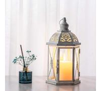 DECORKEY Farol Decorativo para Interiores y Exteriores, Farol de Vela de 15.2 Pulgadas, decoración del hogar, hexágono Vintage Colgante de Metal para Porche Delantero, Estante de Patio, Boda, Fiesta,