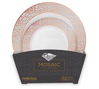Decorline-Vajilla Lujo Multi-Uso Resistente, Reutilizable Deluxe 32 Piezas-Placas de plástico Rosé/Blanco-Fiesta-Plástico rígido- Mosaic Collection