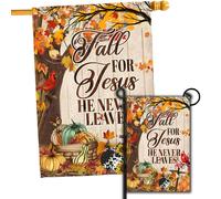 DECORLUXES Fall Tree Cardinal House Flag 28x40 Double Sided Fall for Jesus He Never Leaves Flag Vertical Double Sided Pumpkin Autumn Holiday Yard Outd