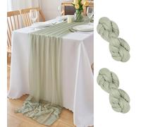 DecorMommt Camino de Mesa de Gasa Verde, Salvia Caminos de Mesa, Bohemio Elegantes para Boda Comunión Fiesta Comedor Decoración de Mesa Bautizo, 2 Piezas, 300 x 77 cm