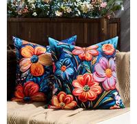 DecorMommt Fundas de Cojines con Flores Primaverales 45 x 45 cm Plantas Abstractas Azules de Verano, Fundas de Cojines Cuadradas para decoración de Granja para el Hogar, Sofá, Jardín Juego de 2