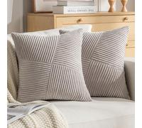 DecorMommt Juego de 2 Fundas Cojines 50x50cm Gris Claro Fundas de Cojines Pana a Rayas Funda Cojin Cuadrado Boho Decorativas Pillow Cover por Salón Porche Coche Silla Hogar Cojines