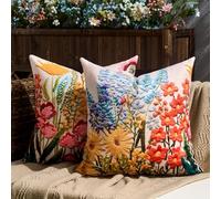 DecorMommt Juego de 2 Fundas de Cojines 45 x 45 cm Exterior Flores Plantas de Flores Silvestres Primaverales, Color Fundas de Cojines Decorativas Cuadradas Suaves para Granja para el Hogar, Sofá