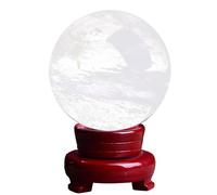 DECORN Bola de Cristal curativa Natural con Soporte, Esfera de Cristal de Cuarzo Fundido para decoración, meditación, Esfera de adivinación,Blanca,Dia.100mm