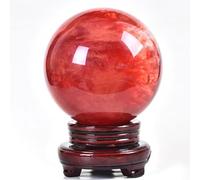 DECORN Bola de Cristal curativa Natural con Soporte, Esfera de Cristal de Cuarzo Fundido para decoración, meditación, Esfera de adivinación,Rojo,Dia.100mm