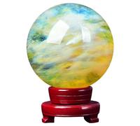 DECORN Bola de Cristal curativa Natural con Soporte, Esfera de Cristal de Cuarzo Fundido para decoración, meditación, Esfera de adivinación,Amarillo,Dia.80mm