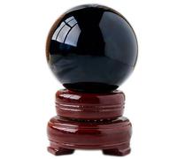 DECORN Bola de Cristal de obsidiana Natural con Soporte de Madera Adornos de Cristal curativo para decoración de Oficina en el hogar, meditación, Esfera de adivinación,Dia.250mm