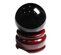 DECORN Bola de Cristal de obsidiana Natural con Soporte de Madera Adornos de Cristal curativo para decoración de Oficina en el hogar, meditación, Esfera de adivinación,Dia.40mm