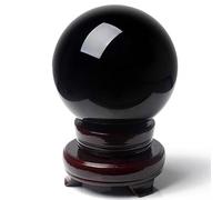 DECORN Bola de Cristal de obsidiana Negra Esfera de Piedras Naturales pulidas con Soporte de Madera para fengshui, meditación, curación de Cristales, adivinación, decoración del hogar,70mm