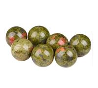 DECORN Bola de Cristal Natural 7 Esferas 20mm/0.8", Ideal para Reiki, Chakra, Feng Shui, meditación y curación, decoración del hogar y colección de Piedras Preciosas,Unakite