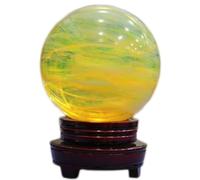 DECORN Bola de obsidiana Amarilla con Soporte, Cristales DE CARRZA DE MEDIDO Amora Natural Esfera para la adivinación, meditación, curación, Feng Shui, decoración del hogar,180mm