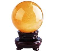 DECORN Bola Esfera Citrino con Soporte - Esfera de Cristal de Cuarzo curativo Amarillo Natural para adivinación, decoración del hogar- Cristal Feng Shui para la Riqueza y el éxito,Dia.250mm