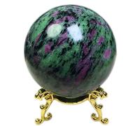 DECORN Curación de la Esfera del Cristal Bola de curación de Ruby Zoisite con Base Gémica de Tesoro Rojo y Verde para la adivinación de Reiki Chakra fengshui decoración,Diameter 2.0"
