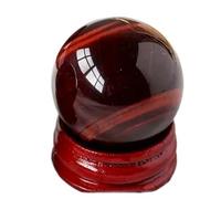 DECORN Esfera de Bola de Cristal de Ojo de Tigre Rojo Natural, Figura de Escultura de Bola de Piedras Preciosas curativas con Soporte de Madera para decoración del hogar de adivinación,40~45mm
