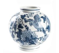DECORN Florero Azul y Blanco Jarrón de cerámica Chinoiserie para decoración del hogar, Chimenea, Sala de Estar, baño, Mesa Central de Boda,7.7" L × 7.7" H