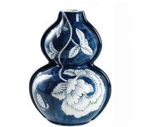 DECORN Florero Azul y Blanco Jarrón de cerámica Chinoiserie para decoración del hogar, Chimenea, Sala de Estar, baño, Mesa Central de Boda,5.3" L × 7.7" H