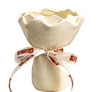 DECORN Florero de cerámica Figura Decorativa Elegante. Florero con Forma de Flor de Rosa para decoración del hogar, Manto, Chimenea, Sala de Estar, baño, Mesa Central de Boda,Beige,Large