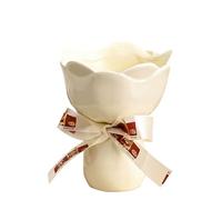 DECORN Florero de cerámica Figura Decorativa Elegante. Florero con Forma de Flor de Rosa para decoración del hogar, Manto, Chimenea, Sala de Estar, baño, Mesa Central de Boda,Beige,Small